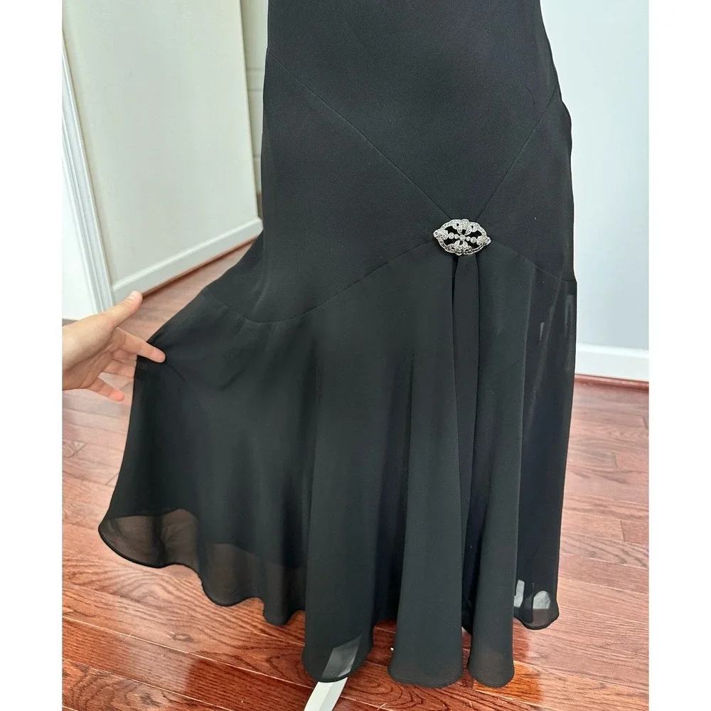 Jones Wear‎ Dress Black Flowey Cowl Neck Feminine Silver Brooch Cocktail Dress